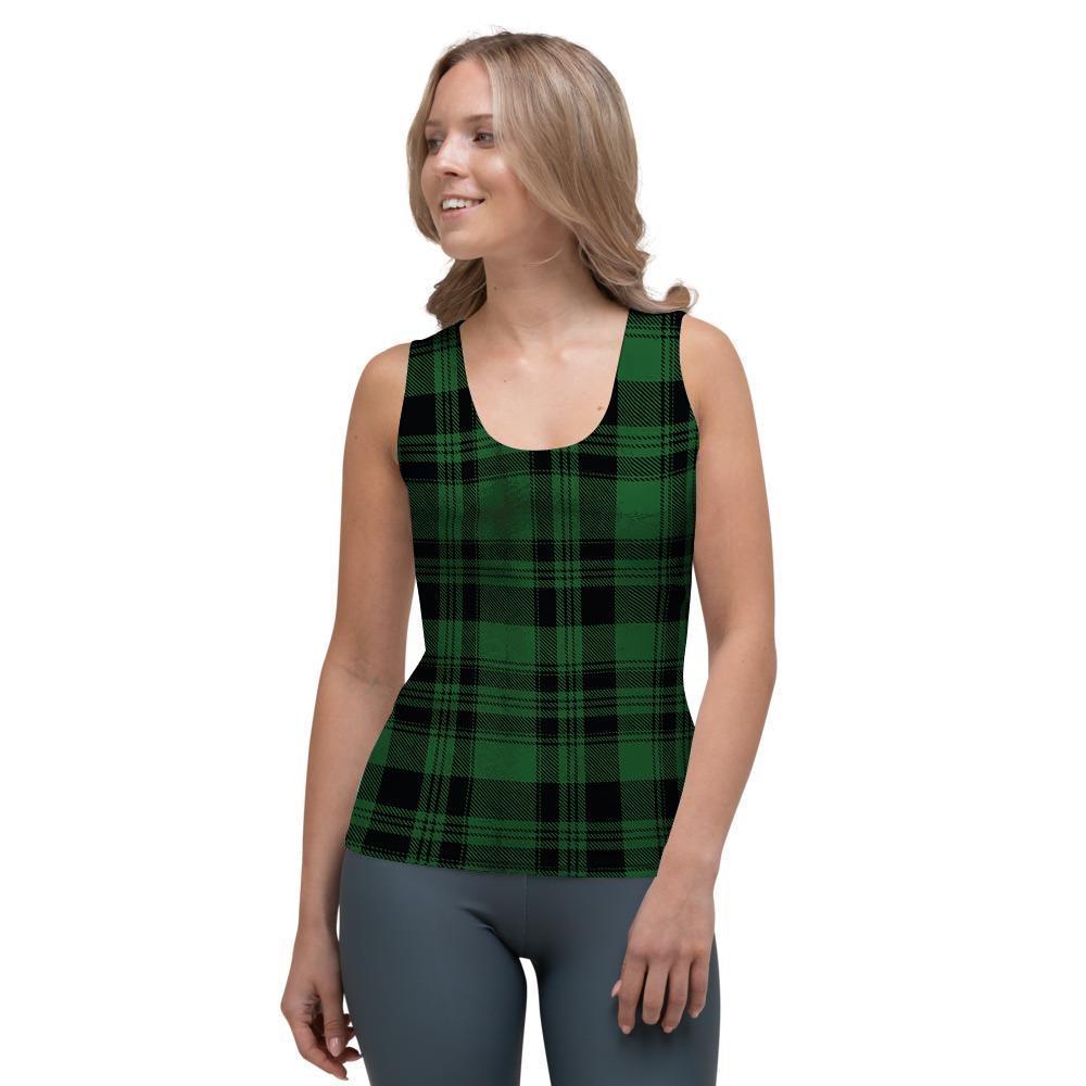 Green Plaid Tartan Sottish Women's Tank Top-grizzshop