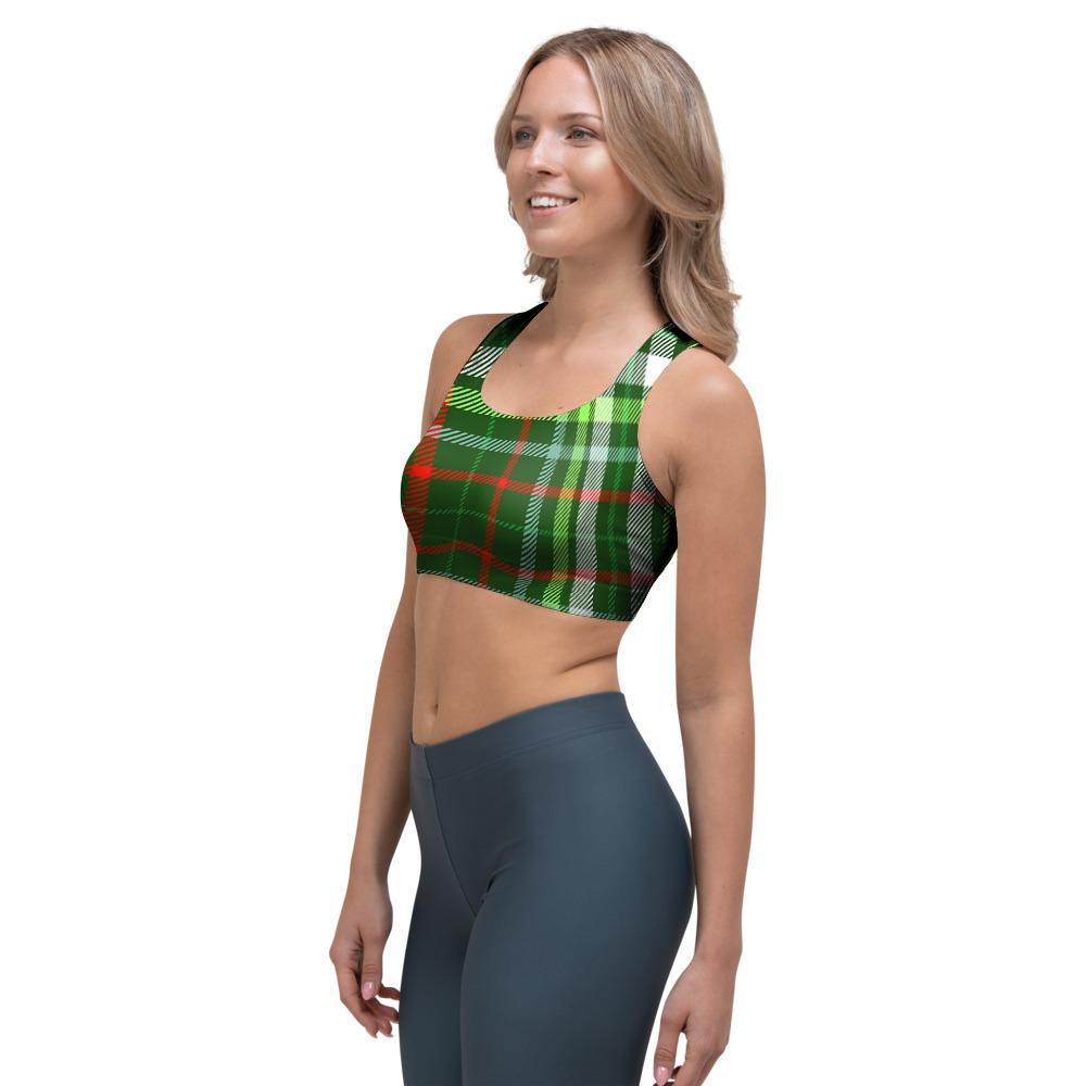 Green Plaid Tartan Sports Bra-grizzshop