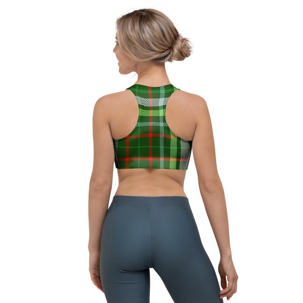 Green Plaid Tartan Sports Bra-grizzshop