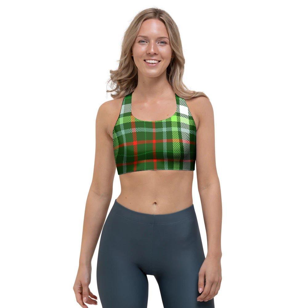 Green Plaid Tartan Sports Bra-grizzshop