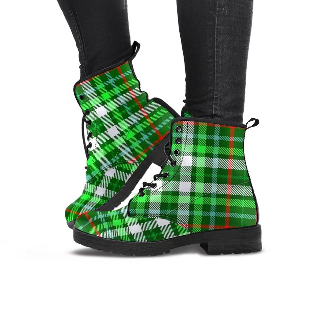 Green Plaid Tartan Women's Boots-grizzshop