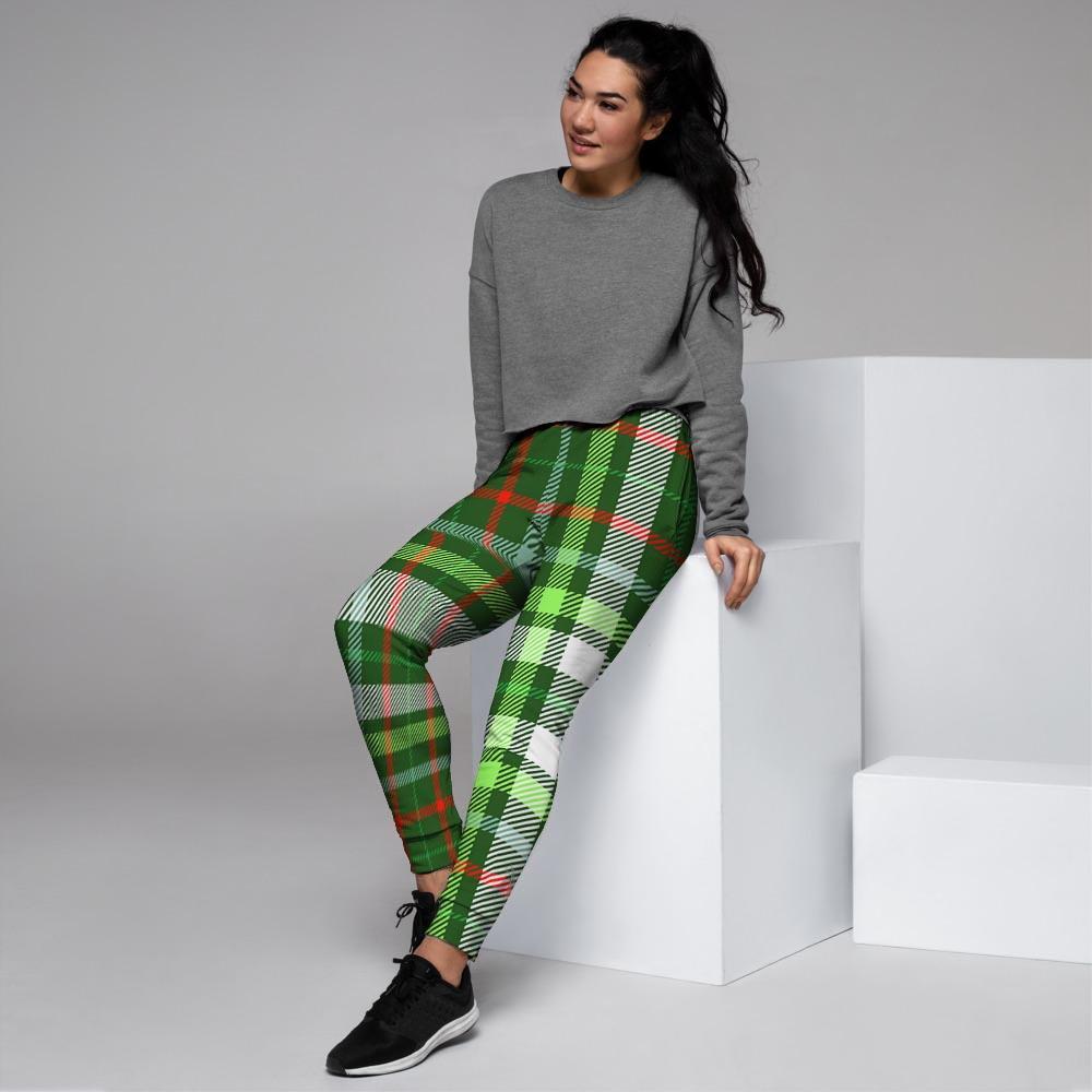 Green Plaid Tartan Women's Joggers-grizzshop