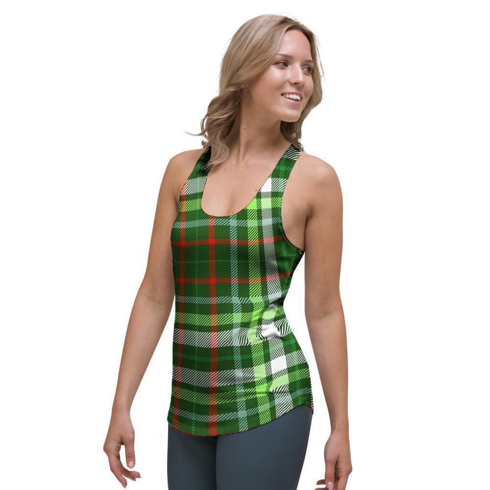 Green Plaid Tartan Women's Racerback Tank Top-grizzshop