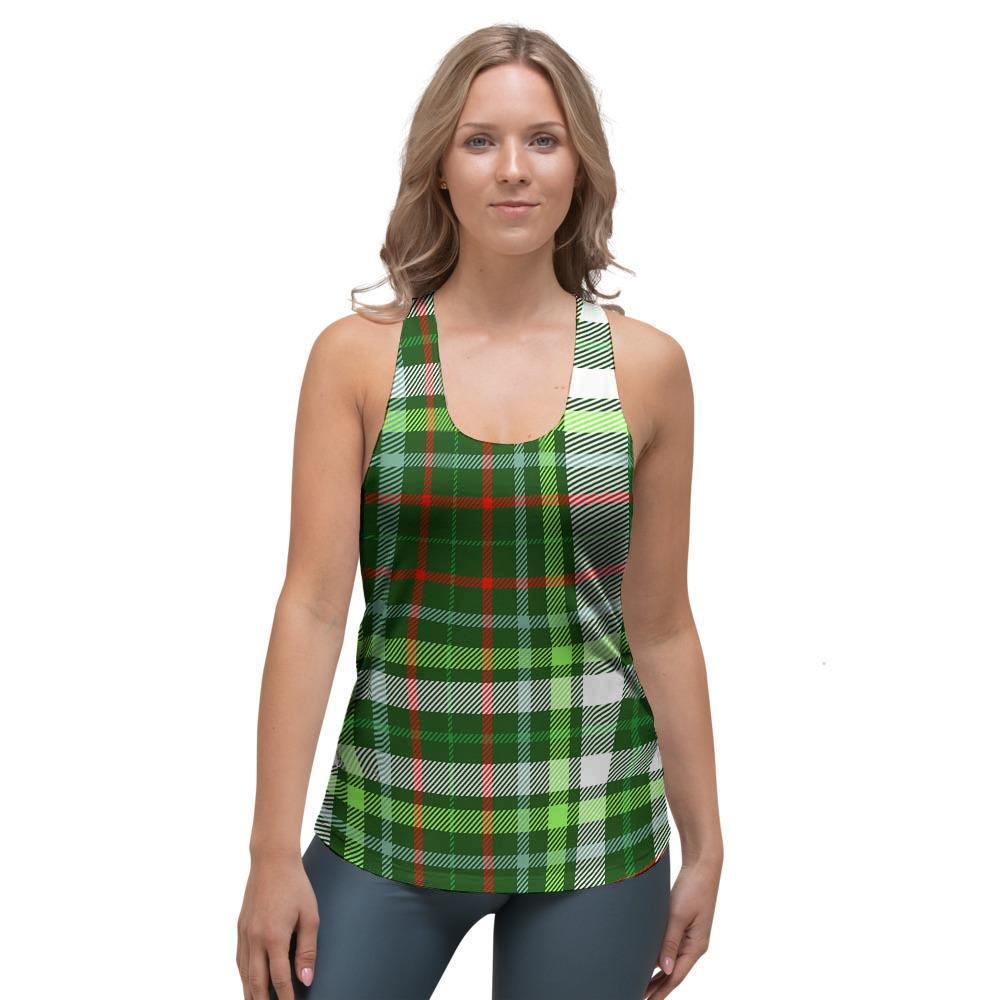 Green Plaid Tartan Women's Racerback Tank Top-grizzshop