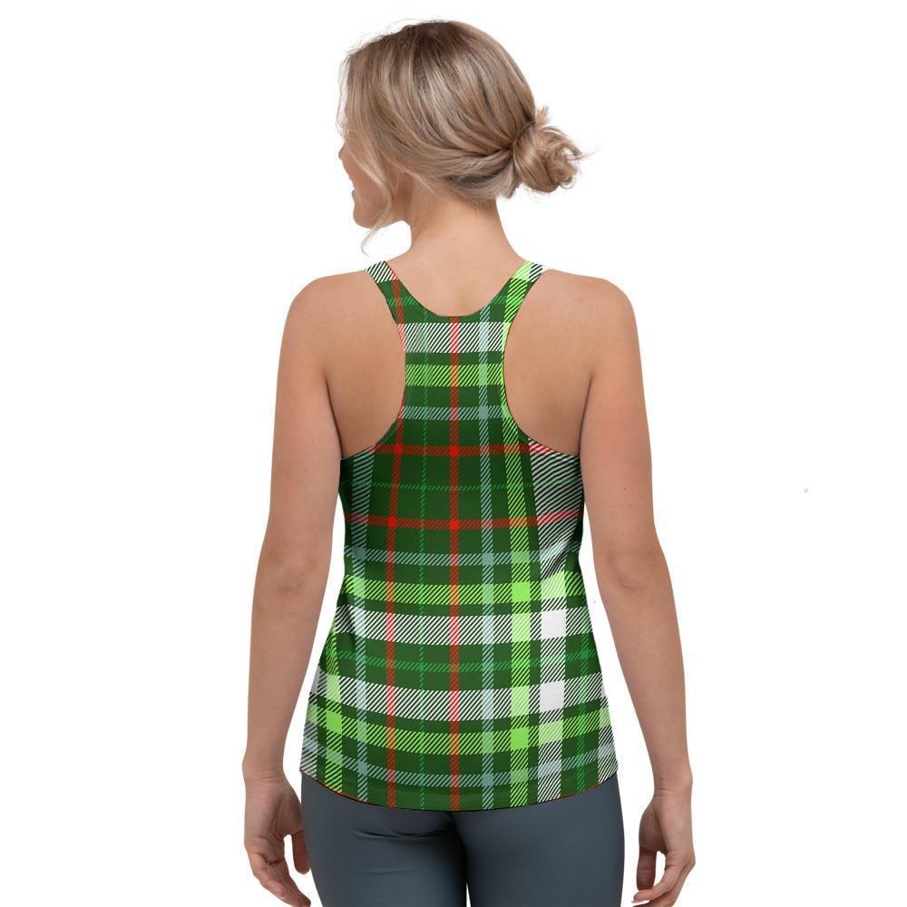 Green Plaid Tartan Women's Racerback Tank Top-grizzshop