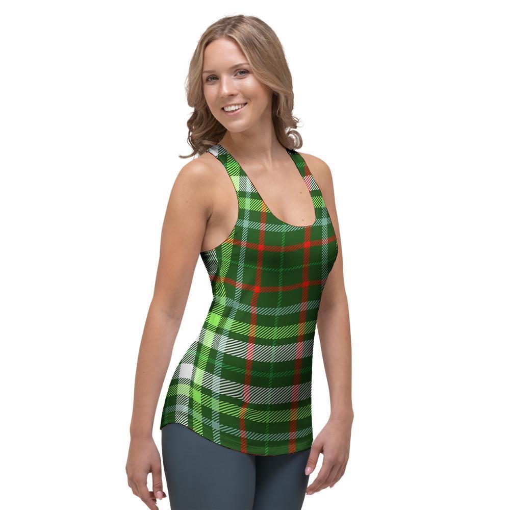 Green Plaid Tartan Women's Racerback Tank Top-grizzshop