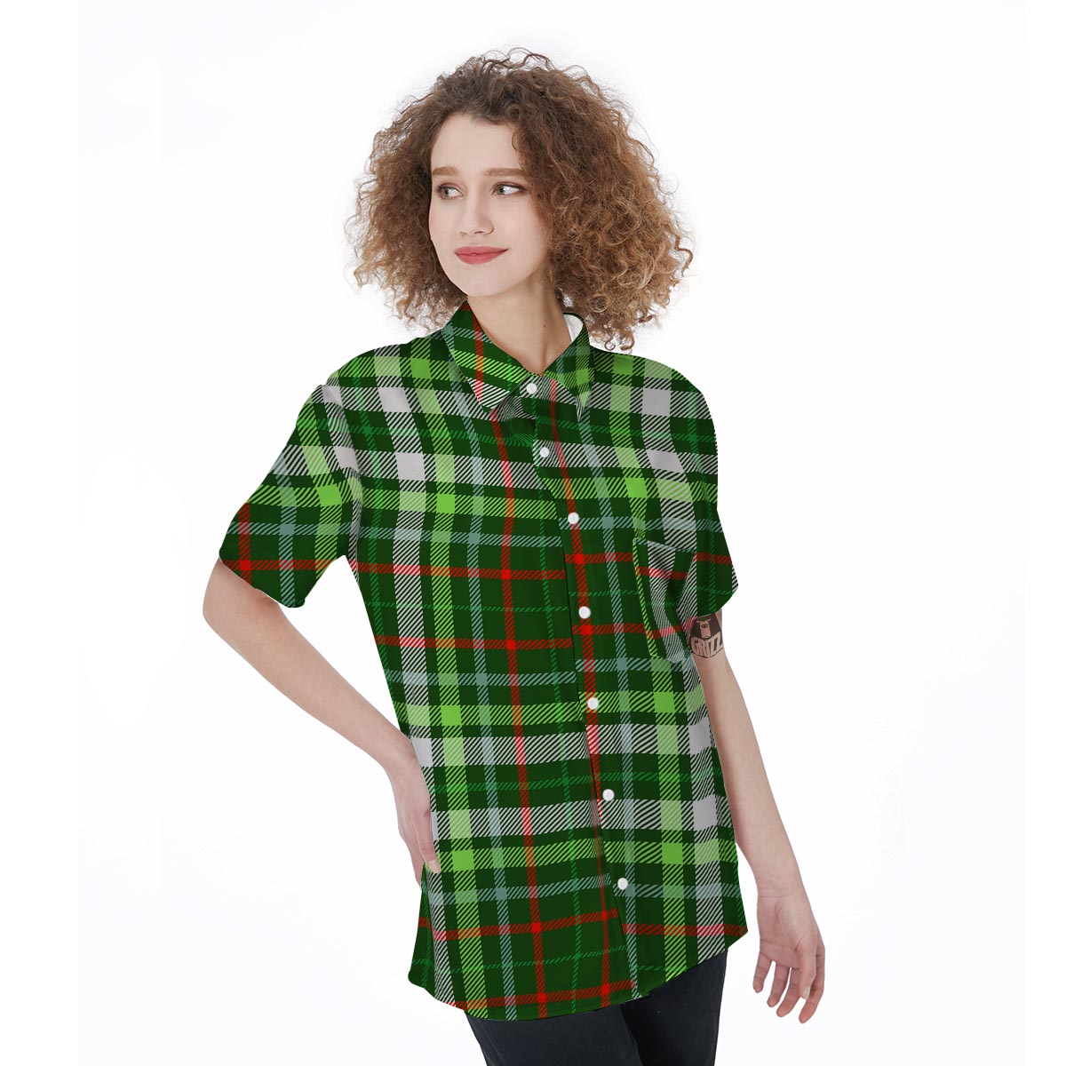 Green Plaid Tartan Women's Short Sleeve Shirts-grizzshop