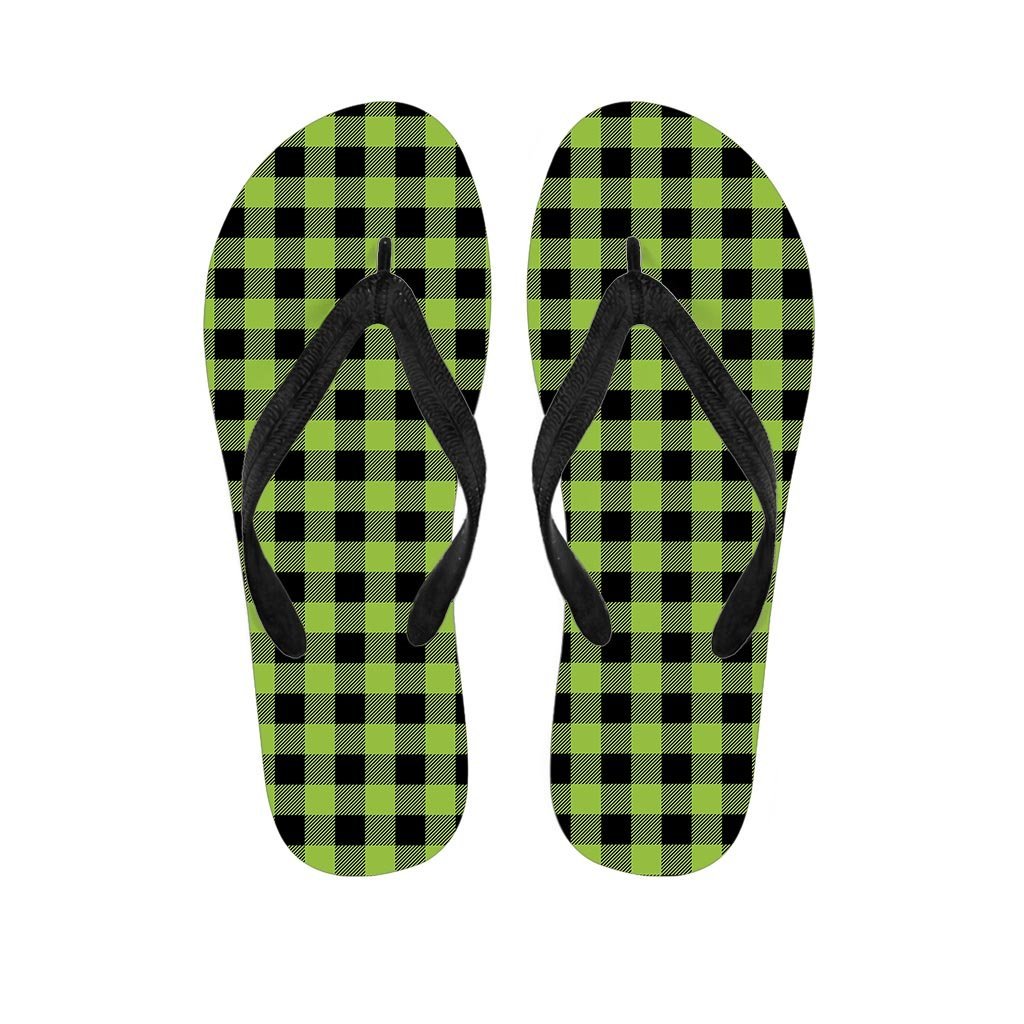 Green Plaid Women's Flip Flops-grizzshop