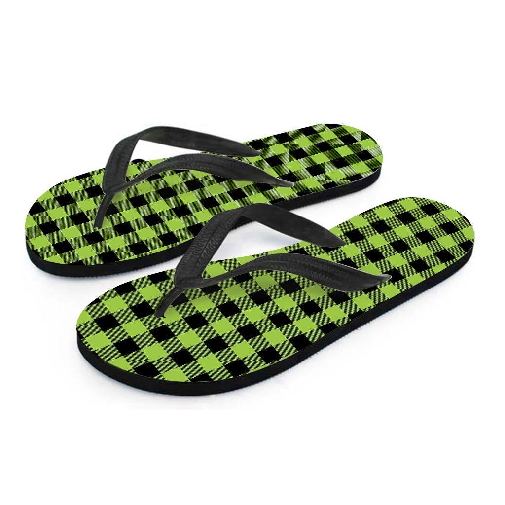 Green Plaid Women's Flip Flops-grizzshop