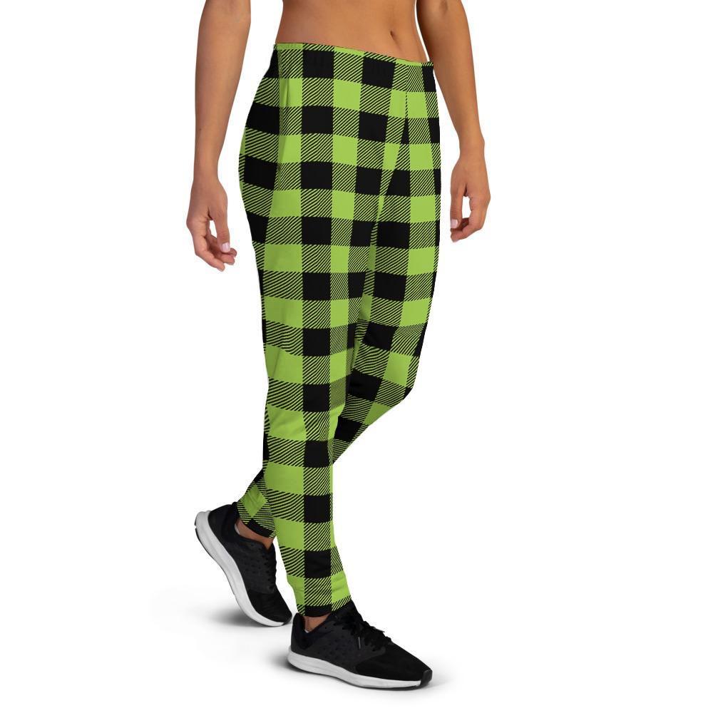 Green Plaid Women's Joggers-grizzshop