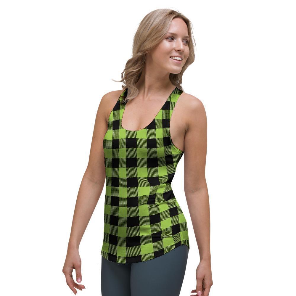Green Plaid Women's Racerback Tank Top-grizzshop