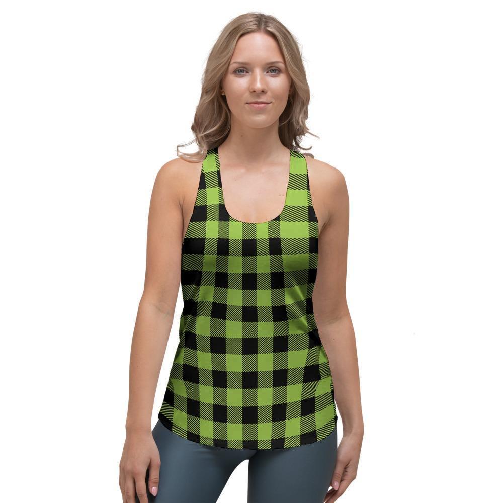 Green Plaid Women's Racerback Tank Top-grizzshop