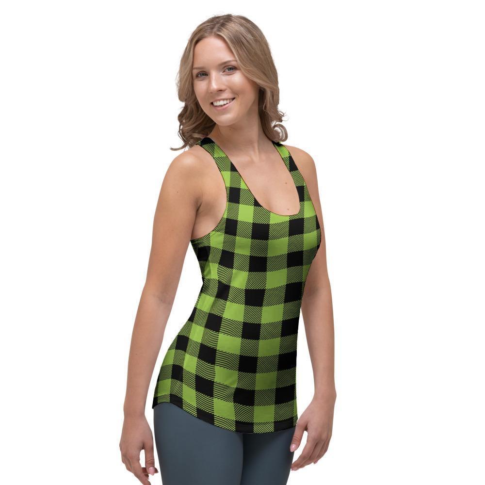 Green Plaid Women's Racerback Tank Top-grizzshop
