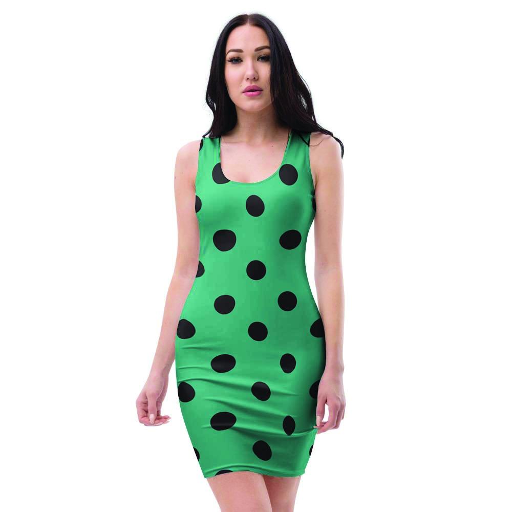 Green Polka Dot Bodycon Dress-grizzshop