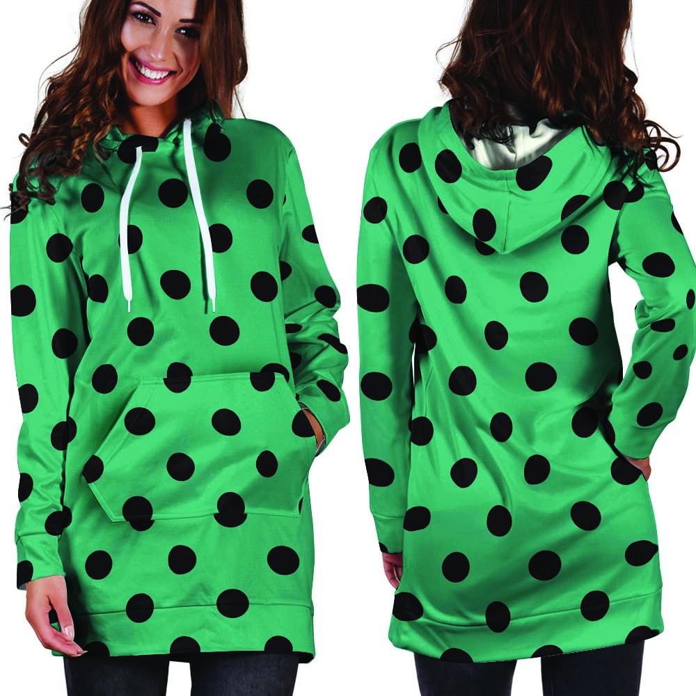 Green Polka Dot Hoodie Dress-grizzshop