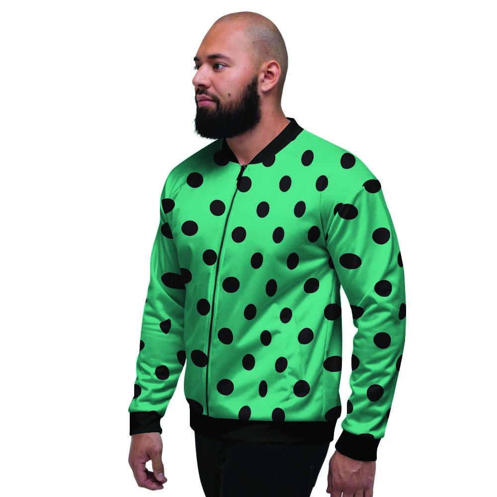 Green Polka Dot Men's Bomber Jacket-grizzshop