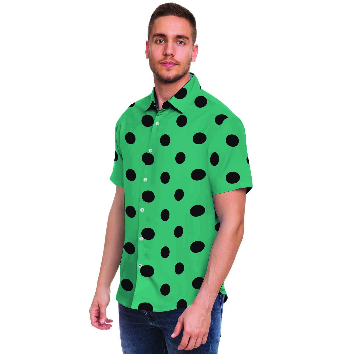Green Polka Dot Men's Short Sleeve Shirt-grizzshop