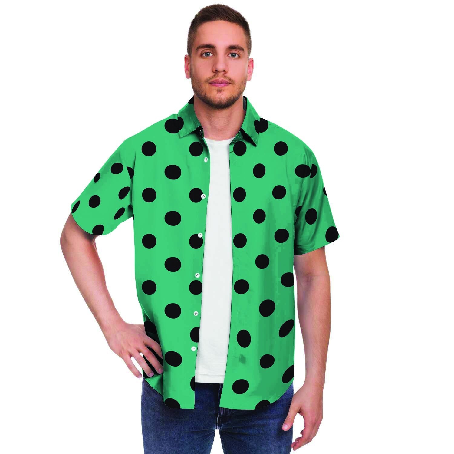 Green Polka Dot Men's Short Sleeve Shirt-grizzshop