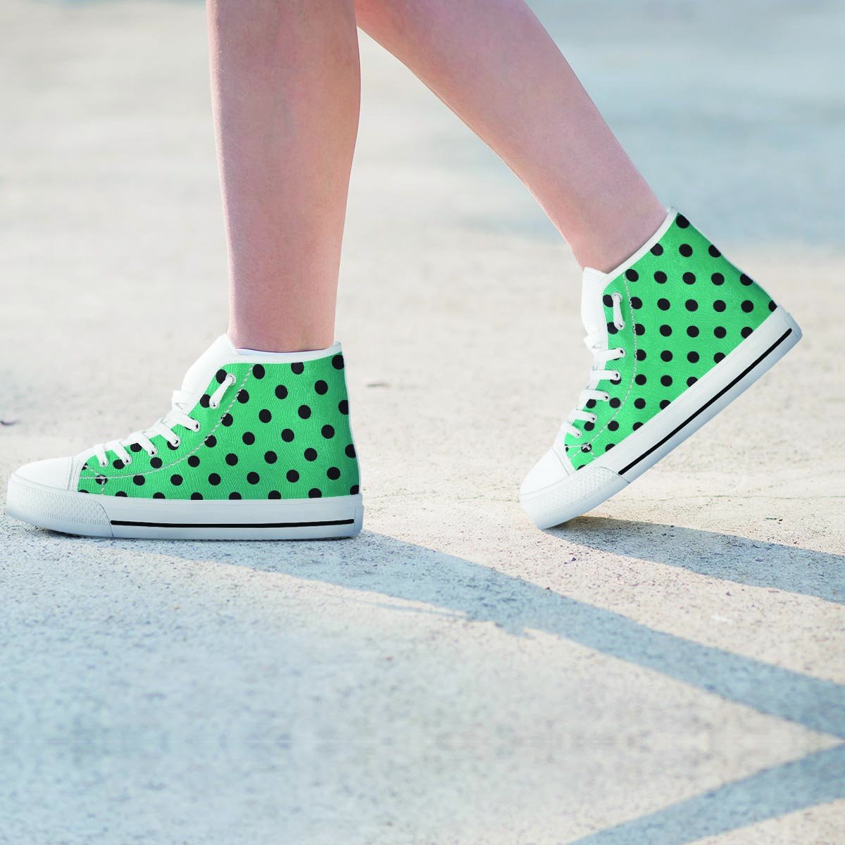 Green Polka Dot Women's High Top Shoes-grizzshop