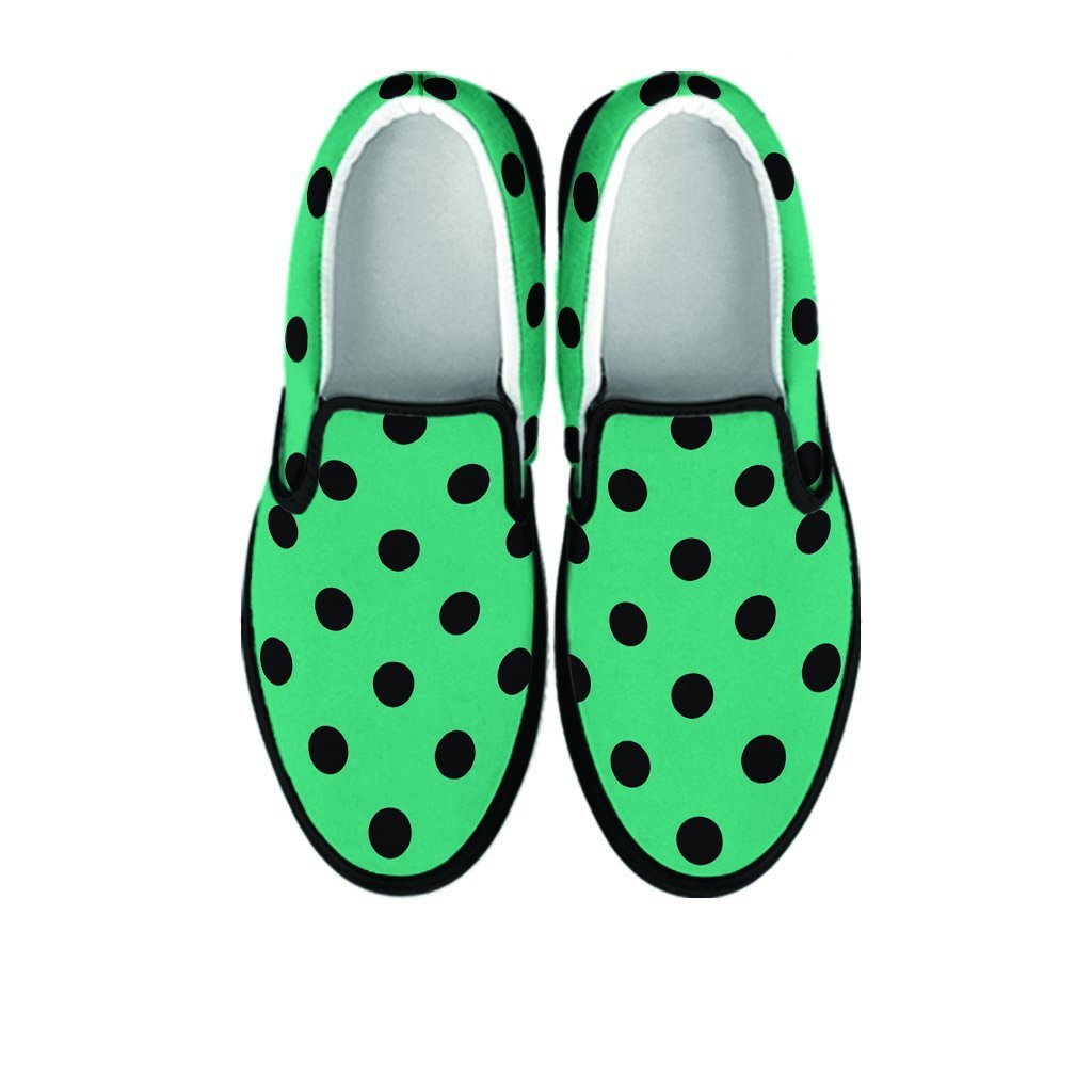 Green Polka Dot Women's Slip On Sneakers-grizzshop