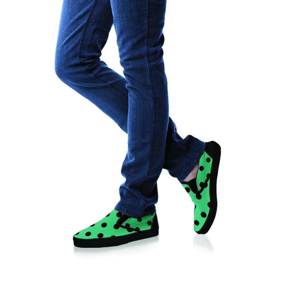 Green Polka Dot Women's Slip On Sneakers-grizzshop