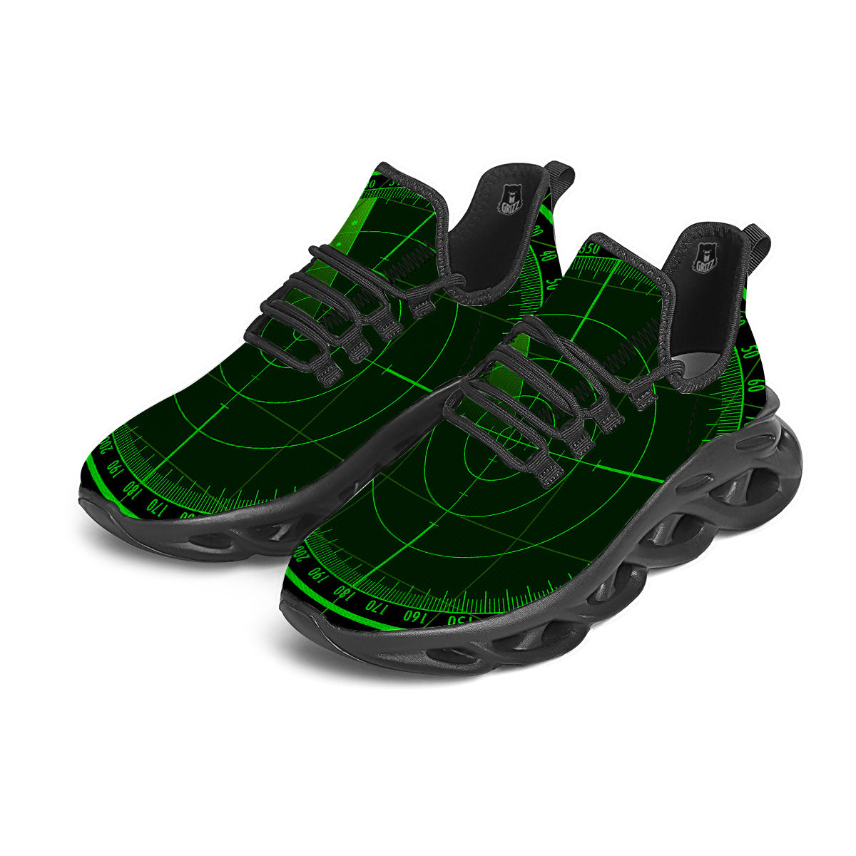 Green Radar Screen Print Black Running Shoes-grizzshop