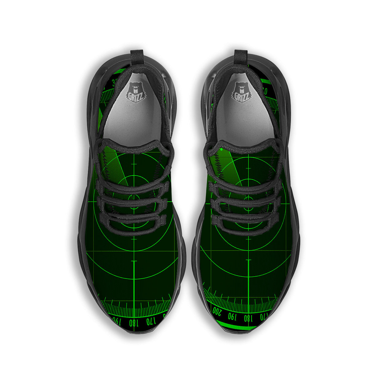 Green Radar Screen Print Black Running Shoes-grizzshop