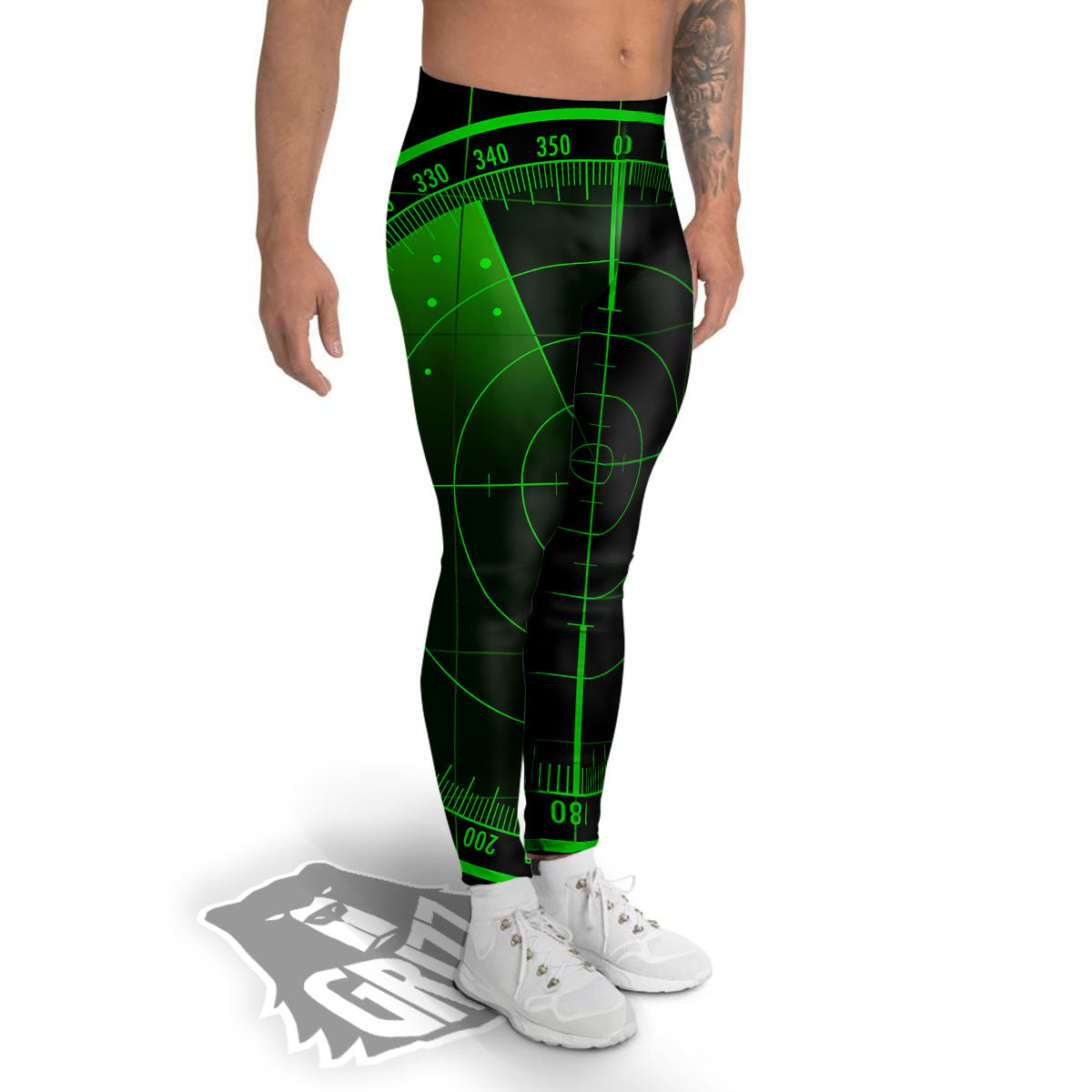 Green Radar Screen Print Men's Leggings-grizzshop