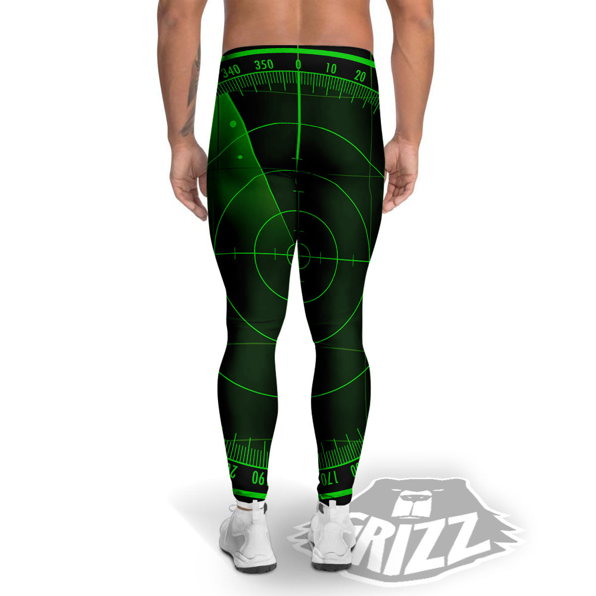 Green Radar Screen Print Men's Leggings-grizzshop