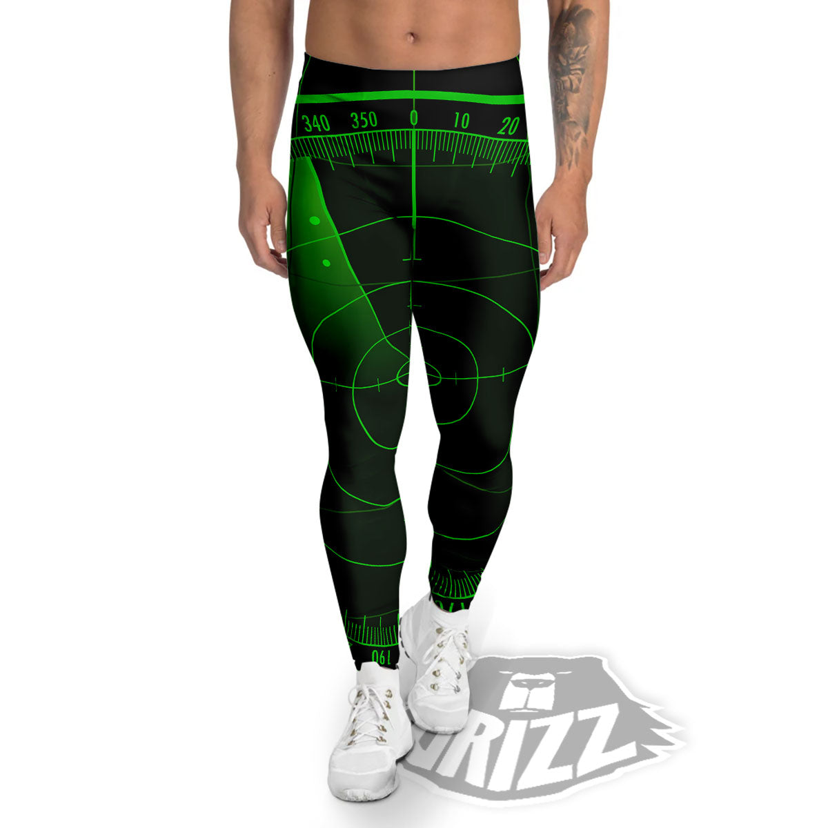 Green Radar Screen Print Men's Leggings-grizzshop