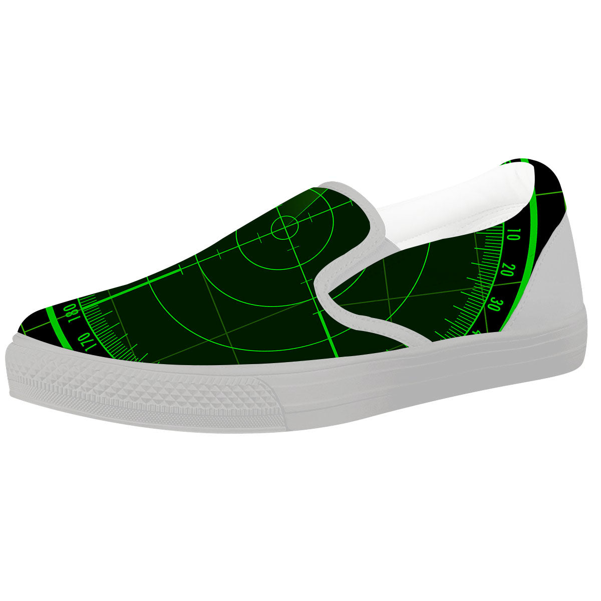 Green Radar Screen Print White Slip On Shoes-grizzshop