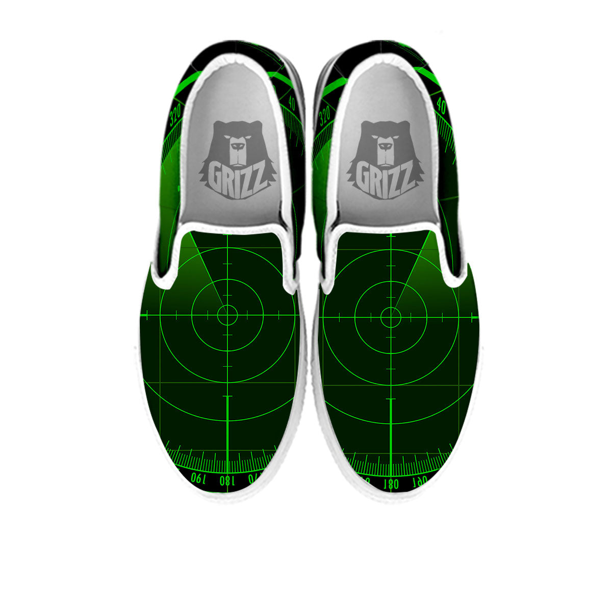 Green Radar Screen Print White Slip On Shoes-grizzshop