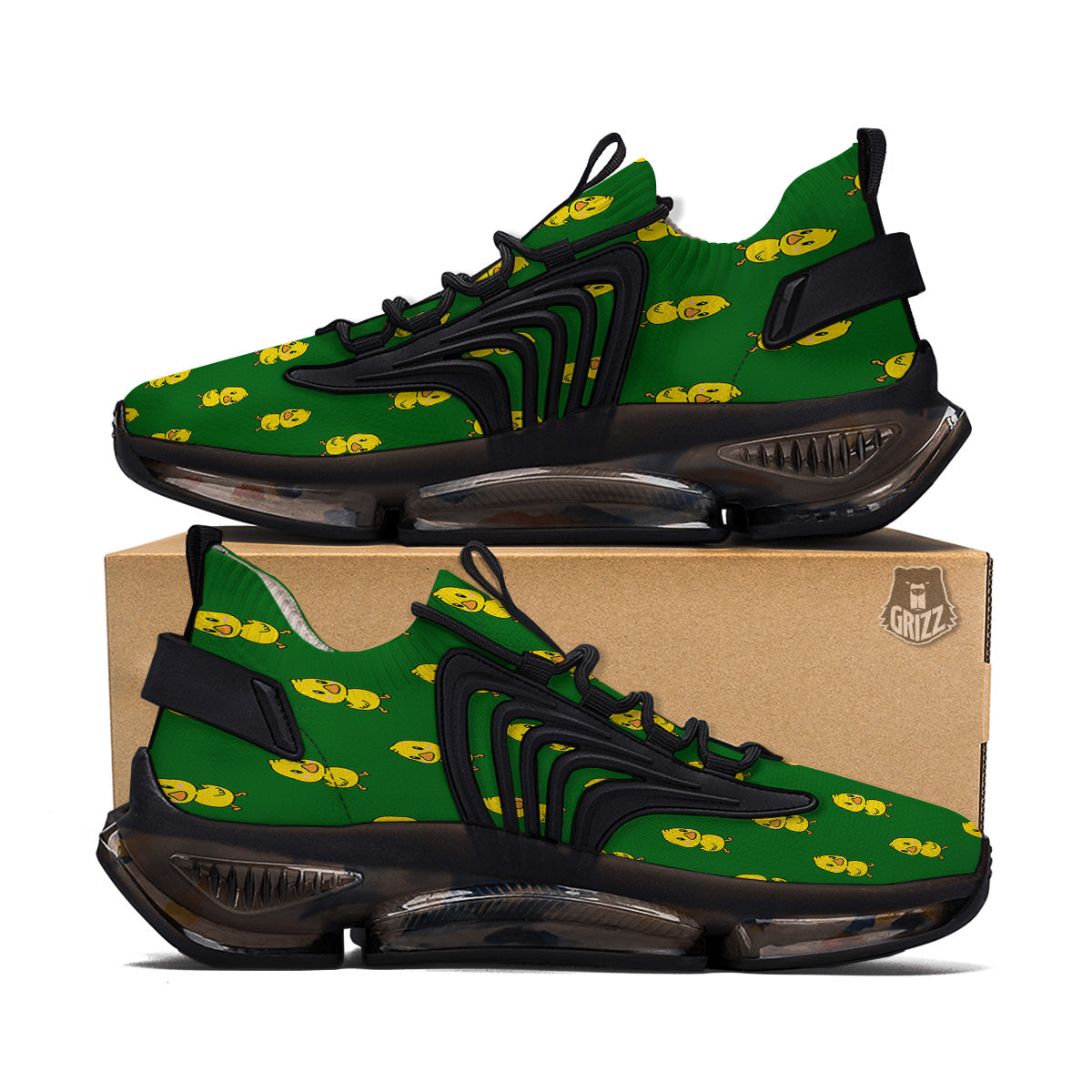 Green Rubber Duck Print Pattern Black Gym Shoes-grizzshop