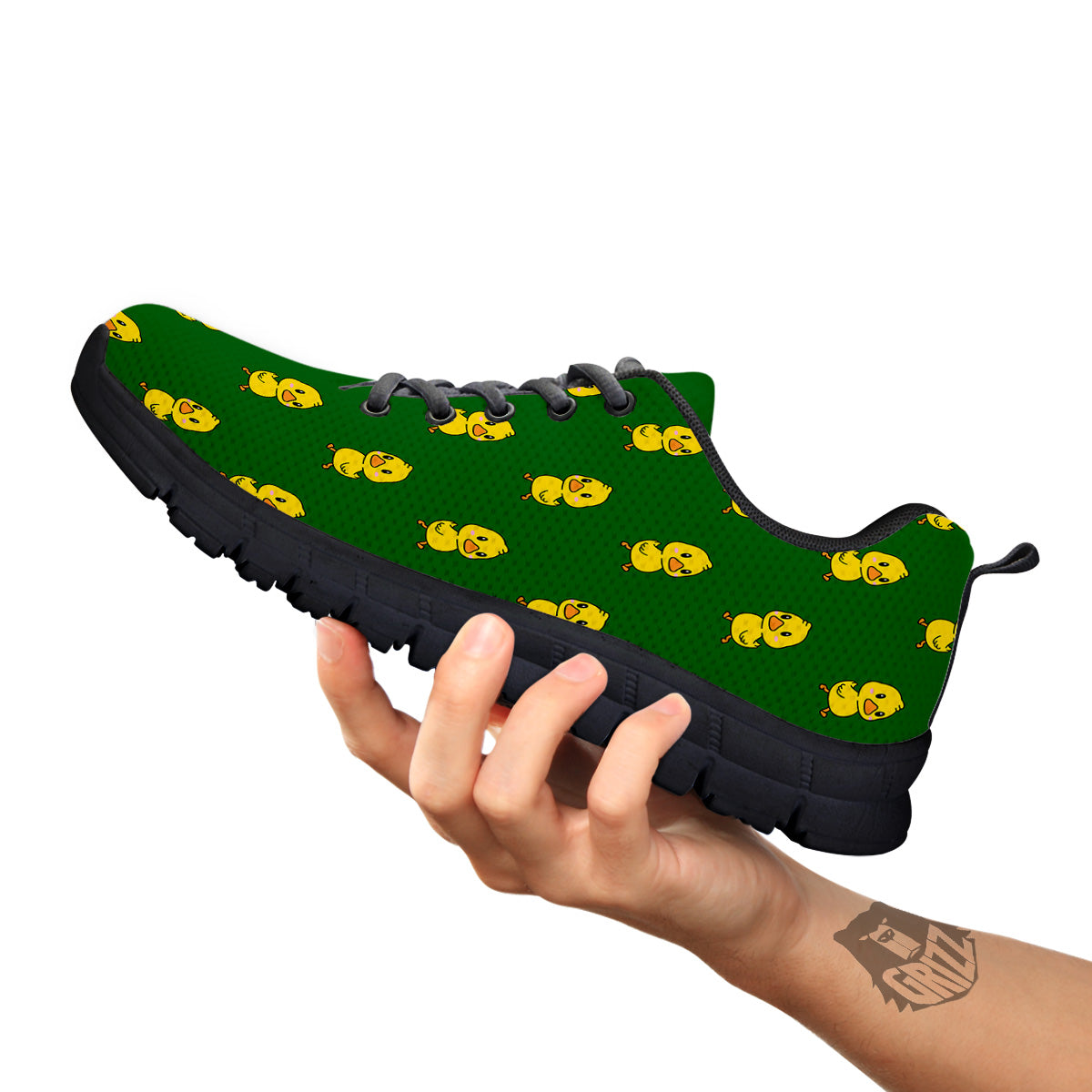 Green Rubber Duck Print Pattern Black Sneaker-grizzshop