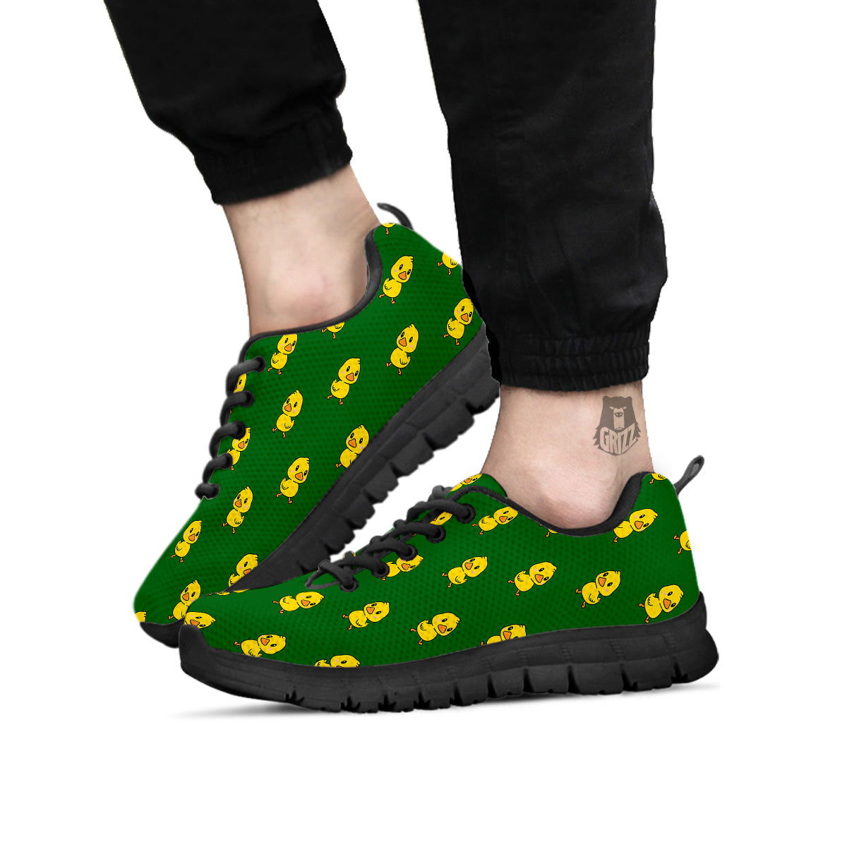 Green Rubber Duck Print Pattern Black Sneaker-grizzshop
