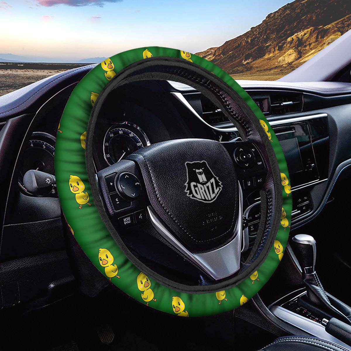 Green Rubber Duck Print Pattern Car Steering Wheel Cover-grizzshop