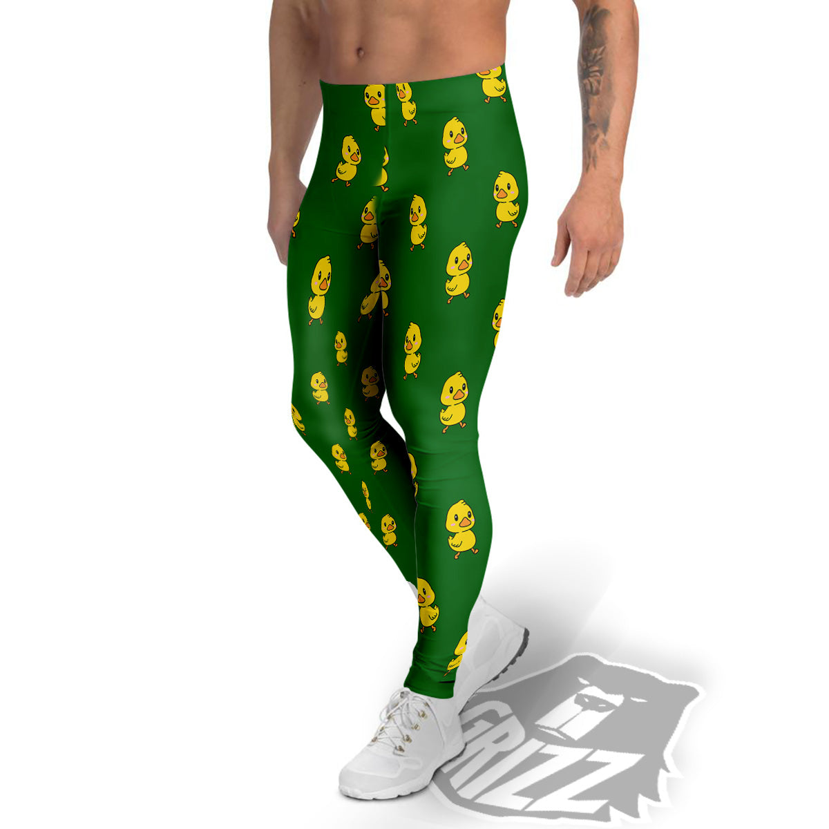 Green Rubber Duck Print Pattern Men's Leggings-grizzshop