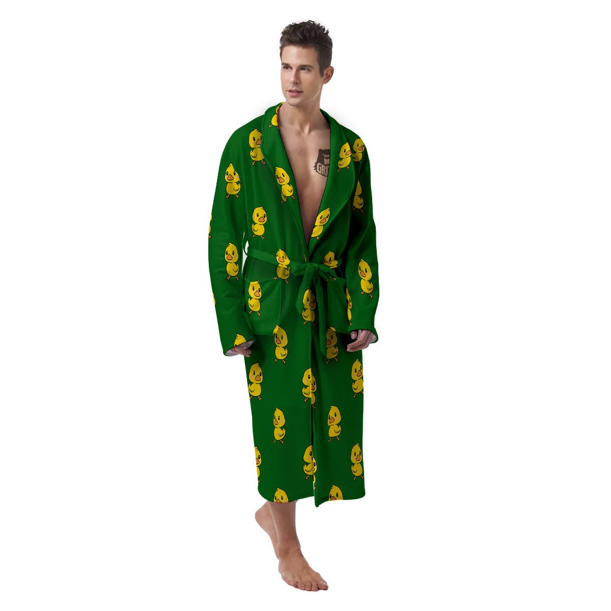 Green Rubber Duck Print Pattern Men's Robe-grizzshop
