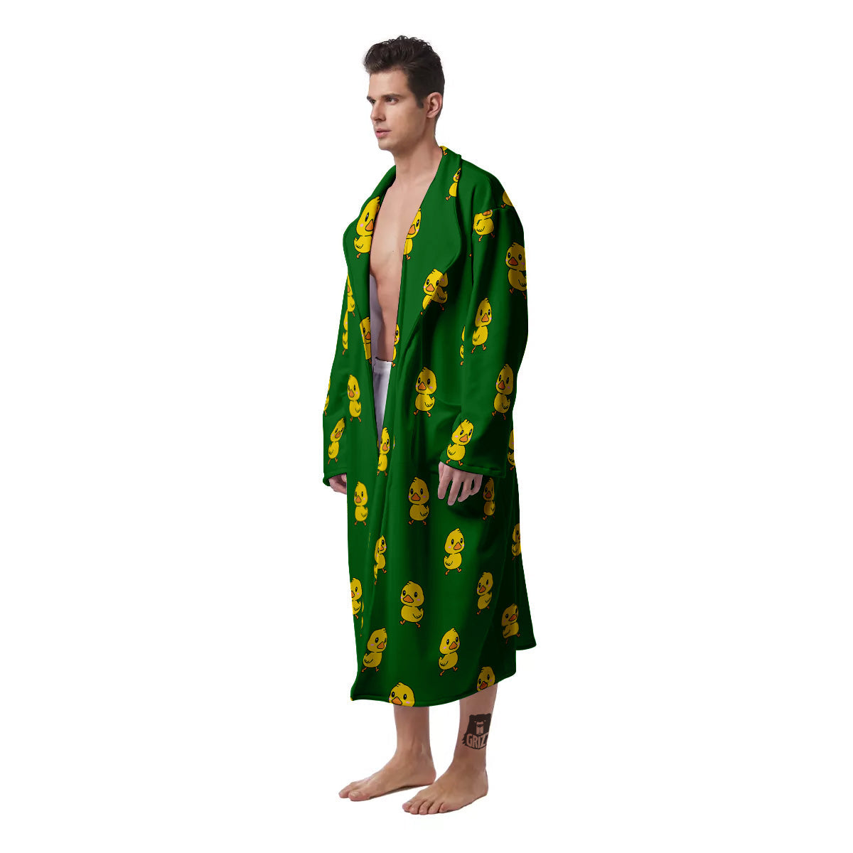 Green Rubber Duck Print Pattern Men's Robe-grizzshop