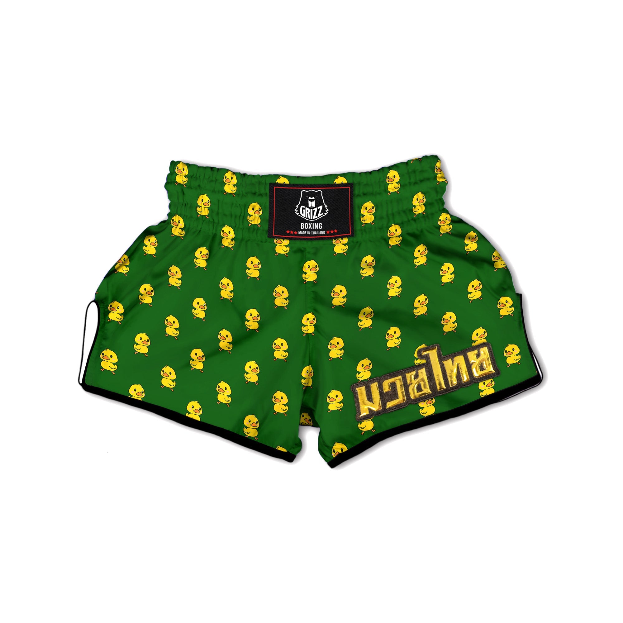 Green Rubber Duck Print Pattern Muay Thai Boxing Shorts-grizzshop