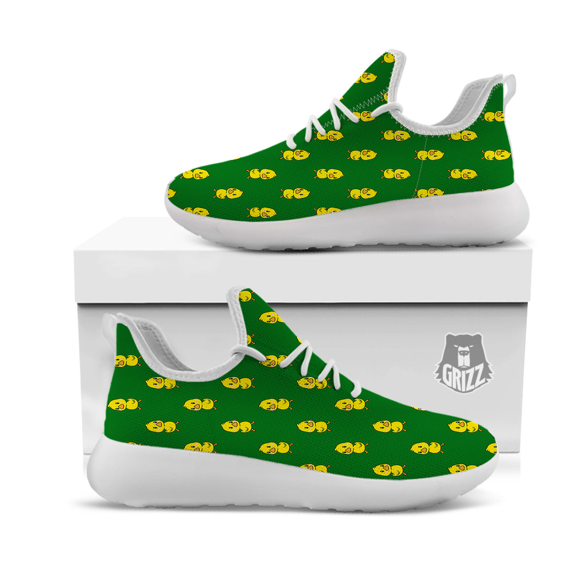 Green Rubber Duck Print Pattern White Athletic Shoes-grizzshop