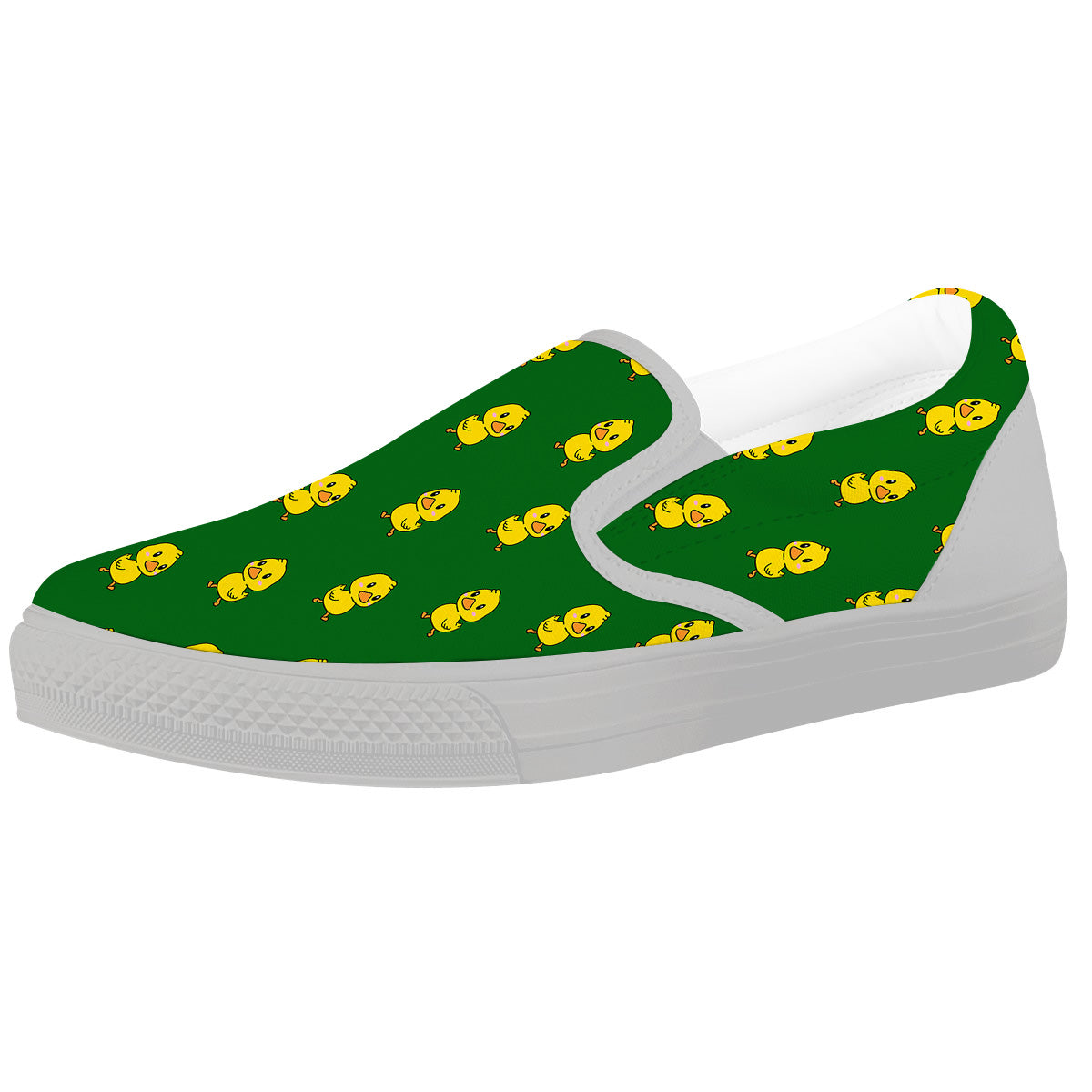 Green Rubber Duck Print Pattern White Slip On Shoes-grizzshop