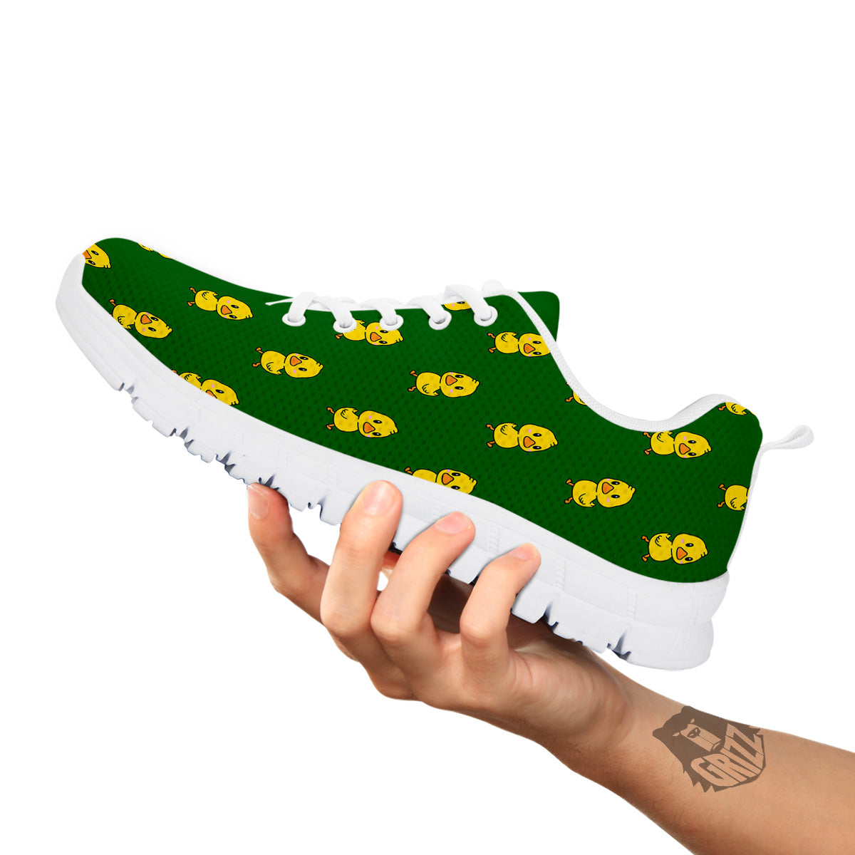 Green Rubber Duck Print Pattern White Sneaker-grizzshop