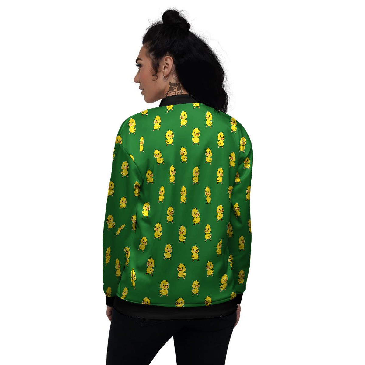 Green Rubber Duck Print Pattern Women's Bomber Jacket-grizzshop