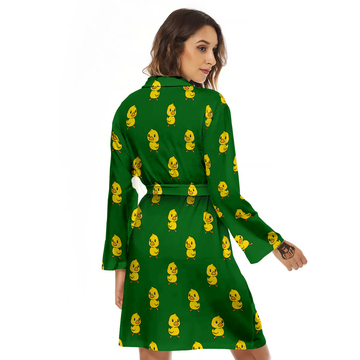 Green Rubber Duck Print Pattern Women's Robe-grizzshop