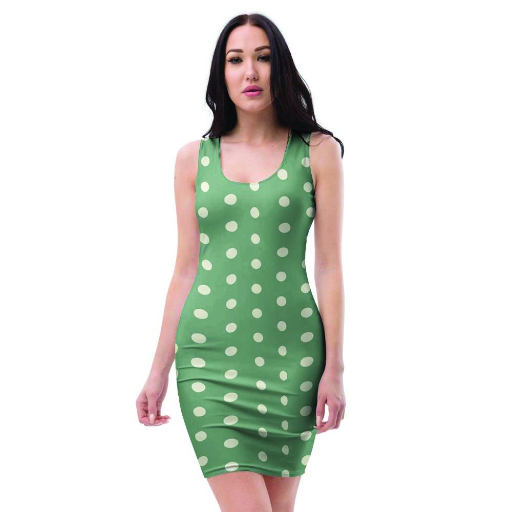 Green Sage Polka Dot Bodycon Dress-grizzshop