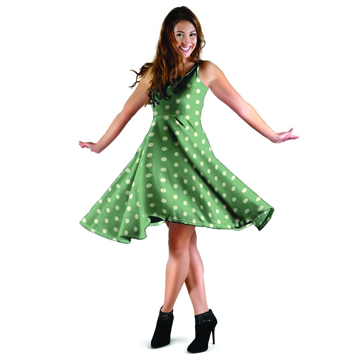 Green Sage Polka Dot Dress-grizzshop