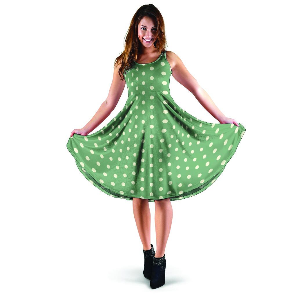 Green Sage Polka Dot Dress-grizzshop