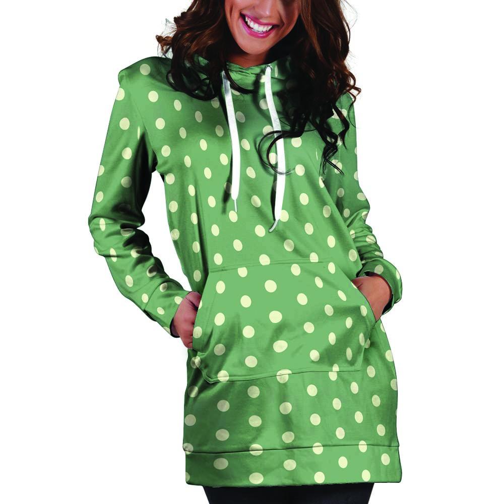 Green Sage Polka Dot Hoodie Dress-grizzshop