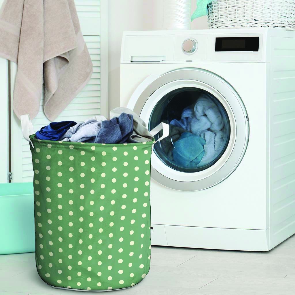 Green Sage Polka Dot Laundry Basket-grizzshop